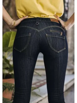 Jean Alexa Slim en coton mélangé brut uni avec une coupe slim et des zips et détails fantaisies sur poches