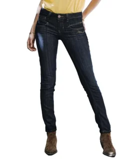 Jean Alexa Slim en coton mélangé brut uni avec une coupe slim et des zips et détails fantaisies sur poches