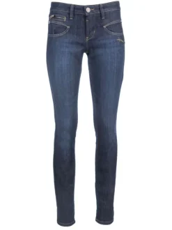 Jean Alexa Slim en coton mélangé brut uni avec une coupe slim et des zips et détails fantaisies sur poches