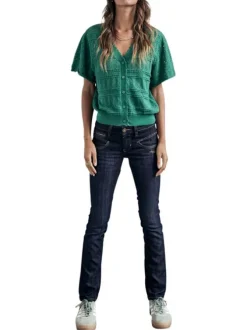Jean Alexa Slim en coton mélangé brut uni avec une coupe slim et des zips et détails fantaisies sur poches