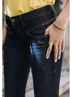 Jean Alexa Slim en coton mélangé brut uni avec une coupe slim et des zips et détails fantaisies sur poches