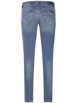 Jean Alexa Slim S-Sdm en coton bleu avec une fermeture zippée et une bouton