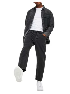 Jean Avi noir en coton délavé coupe droite fluide