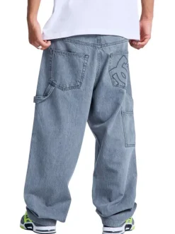 Jean baggy denim carpenter pant en coton gris uni avec une coupe bootcut