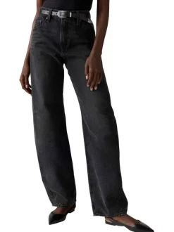Jean baggy en coton anthracite uni à coupe ample avec étiquette de la marque