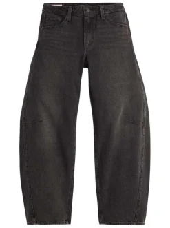 Jean baggy en coton anthracite uni à coupe ample avec étiquette de la marque