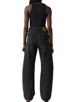 Jean baggy en coton anthracite uni à coupe ample avec étiquette de la marque