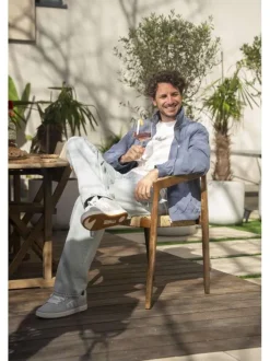 Jean Baggy en coton beige uni avec une coupe droite à zip et à bouton