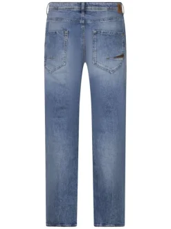 Jean 800/60 basic en coton stone à coupe droite pourvu d'une fermeture boutonnée