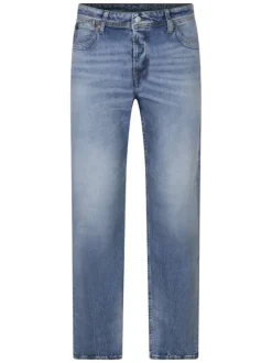 Jean 800/60 basic en coton stone à coupe droite pourvu d'une fermeture boutonnée