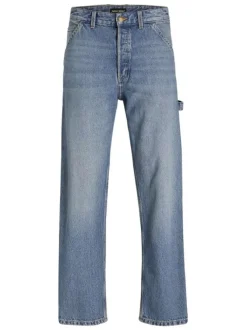 Jean bleu effet délavé avec une coupe regular fit et une taille haute