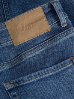 Jean bleu en coton biologique uni coupe mom avec surpiqûres