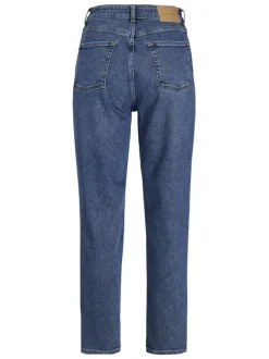 Jean bleu en coton biologique uni coupe mom avec surpiqûres