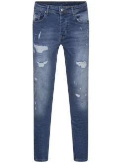 Jean bleu en coton effet délavé avec une coupe slim et une taille Intermédiaire