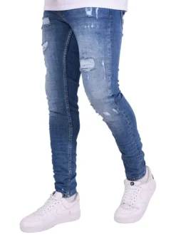 Jean bleu en coton effet délavé avec une coupe slim et une taille Intermédiaire