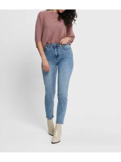 Jean bleu femme avec une coupe skinny uni et un patch d'authenticité