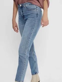 Jean bleu femme avec une coupe skinny uni et un patch d'authenticité