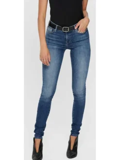 Jean bleu femme en coton coupe skinny effet délavé