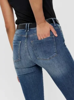 Jean bleu femme en coton coupe skinny effet délavé