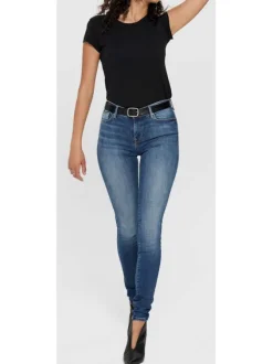 Jean bleu femme en coton coupe skinny effet délavé