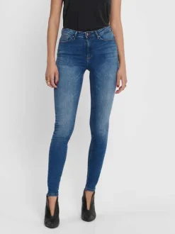 Jean bleu femme en coton coupe skinny effet délavé