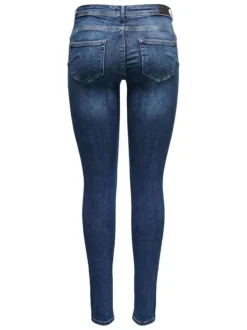 Jean bleu foncé en coton coupe skinny effet délavé