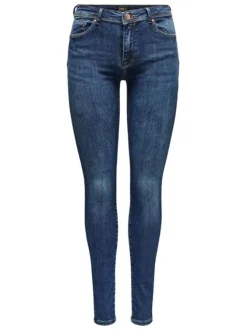 Jean bleu foncé en coton coupe skinny effet délavé