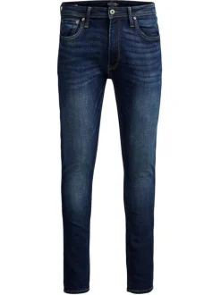 Jean bleu marine effet délavé à style 5 poches avec une coupe slim