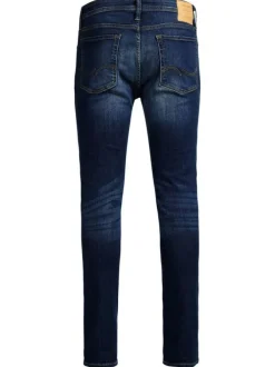 Jean bleu marine effet délavé à style 5 poches avec une coupe slim