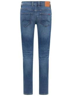 Jean bleu stone délavé avec une coupe slim et une taille basse