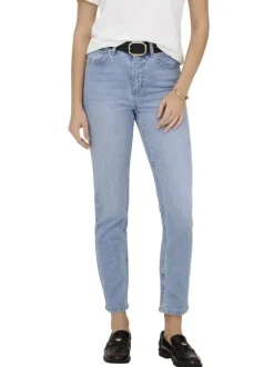 Jean bleu stone uni avec une coupe slim et un zip et un bouton
