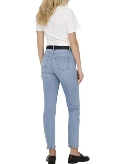 Jean bleu stone uni avec une coupe slim et un zip et un bouton