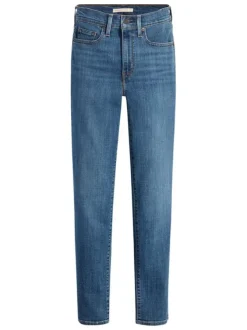Jean 724 bleu uni avec une coupe slim une taille haute et des passants