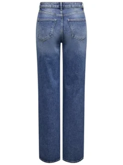 Jean bleu uni en coton avec une coupe flare et un effet délavé
