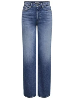 Jean bleu uni en coton avec une coupe flare et un effet délavé