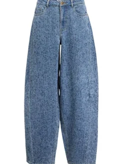 Jean bleu uni pourvu d'une coupe bootcut et d'un taille intermédiaire