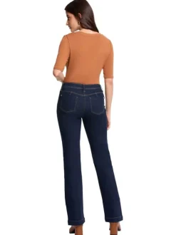 Jean brut uni avec une coupe bootcut et un taille haute à zip et à bouton