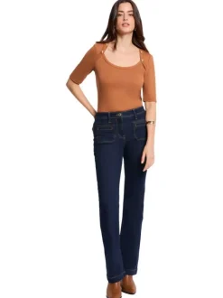 Jean brut uni avec une coupe bootcut et un taille haute à zip et à bouton