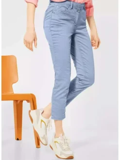 Jean ciel pour femme en coton uni coupe droite