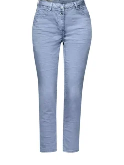 Jean ciel pour femme en coton uni coupe droite