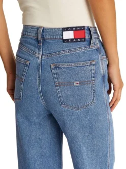 Jean Claire bleu en coton avec une coupe droite et des passants pour ceinture