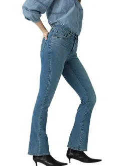 Jean 725 coupe droite en coton mélangé bleu pourvu de coutures contrastées