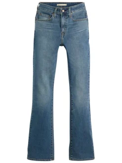 Jean 725 coupe droite en coton mélangé bleu pourvu de coutures contrastées