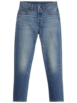 Jean 501® Crop bleu en coton à coupe droite avec un patch de la marque
