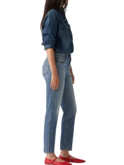 Jean 501® Crop bleu en coton à coupe droite avec un patch de la marque