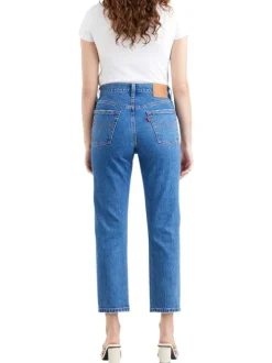 Jean 501® Crop bleu en coton uni avec une coupe régular
