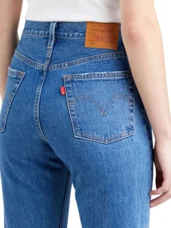 Jean 501® Crop bleu en coton uni avec une coupe régular