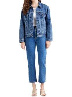 Jean 501® Crop bleu en coton uni avec une coupe régular