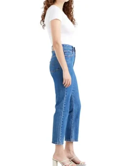 Jean 501® Crop bleu en coton uni avec une coupe régular