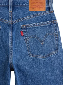 Jean 501® Crop bleu en coton uni avec une coupe régular